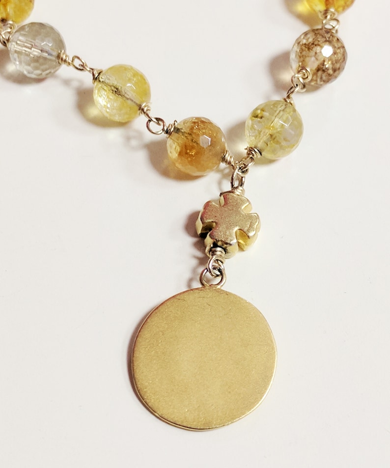 Bracelet 18K Gold Vermeil Citrine Mary of Magdala with Cross