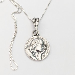Tiny Saint Mary Magdalene Necklace 13.5mm - Sterling Silver + 18 Inch Italian Sterling Silver Chain