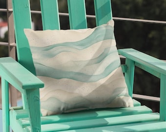 Retro Sand And Aqua Watercolor Abstract Ribbon Waves Pillow Cover