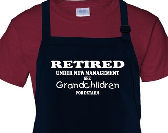 Retirement Apron Gift/ Retired, Under New Management See Grandchildren For Details Adult BBQ/ Cooking Adjustable Funny Apron