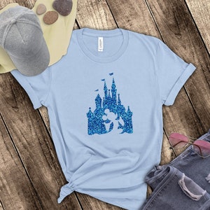 Disney Mickey Mouse Shirts/ Disney Cinderella Castle Aqua Blue Glitter T-Shirts