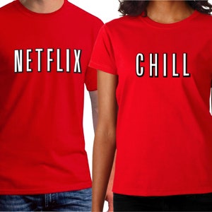 Netflix And Chill Couple Halloween Shirts/ Netflix And Chill Matching Couple T-Shirts/ Couple Pajama T-shirts/ Date Night Shirts