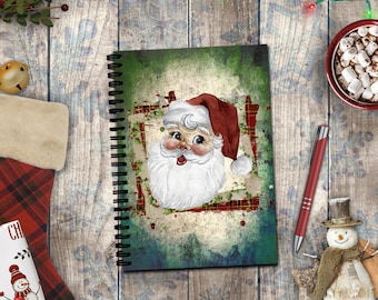 Christmas Journal/ Holiday Vintage Santa Plaid Holly Frame Notebook/ Diary Gift