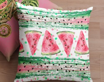 Watermelon Throw Pillow Cover/ Watercolor Watermelon Slices Paint Brush Strokes Summer Décor