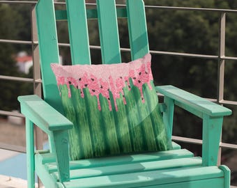 Watermelon Throw Pillow Cover/ Watercolor Glam Candy Pink Drips Summer Décor