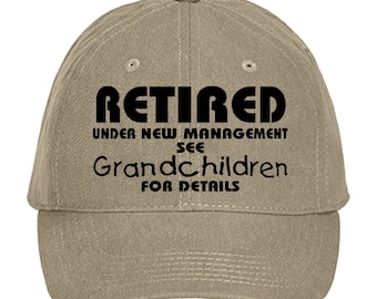 Retirement Hat Gift/ Funny Retired, Under New Management See Grandchildren For Details Hat/ Funny Retirement Adjustable Baseball Cap