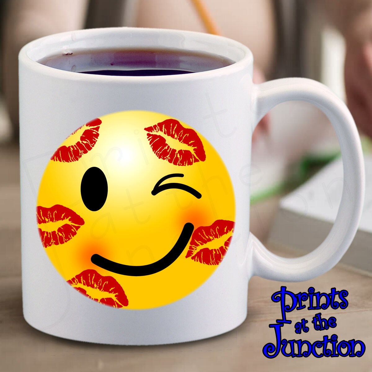 Emoji Coffee Mug Gift/Emoji Kiss Face Ceramic Coffee Mug/Cute Etsy