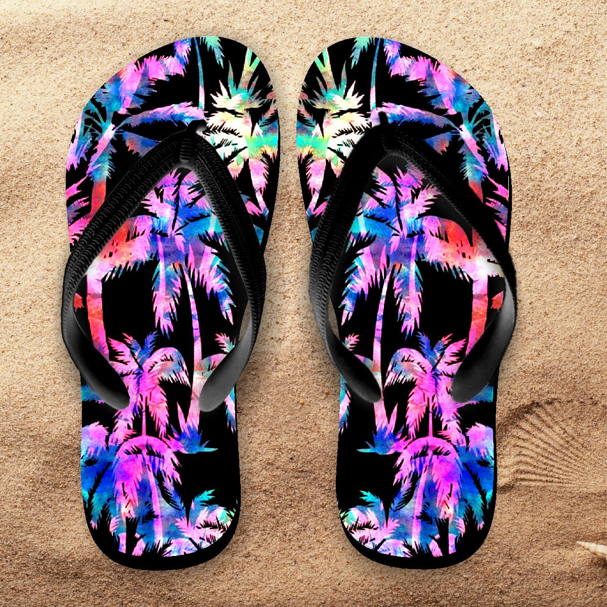 Palm Trees Flip Flops/ Tropical Beach Flip Flops / Neon | Etsy