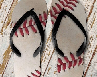 Baseball Flip Flops/ Baseball Gift/ Baseball Mom Flip Flops/ Baseball Seams Flip Flops/ Baseball Stitches Flip Flops