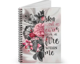 Floral Journal/ Pink Black Inspirational Motivational Quote Fire Within Notebook/ Diary Gift