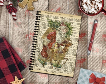Christmas Journal/ Holiday Vintage Santa Claus Dictionary Page Notebook/ Diary Gift