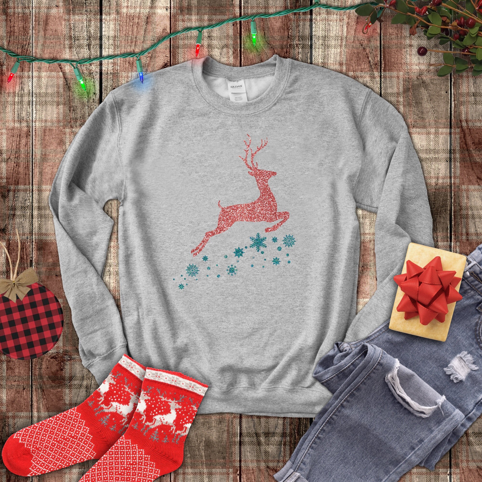 Merry Christmas Embroidered sweatshirt; Reindeer Christmas crewneck, C – Mr Embroidery  Gifts