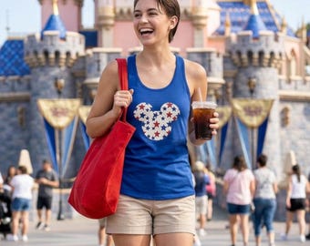 Disney Retro Mickey Head Patriotic Stars America Tank/ 4th Of July Summer USA 250 Anniversary Women Top
