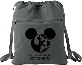 Disney Star Wars Mickey Mouse Backpack/ Jedi Sith Choose Wisely In Aurebesh Language Vacation Travel Park Bag Gift/ Galaxy’s Edge Cinch Sack