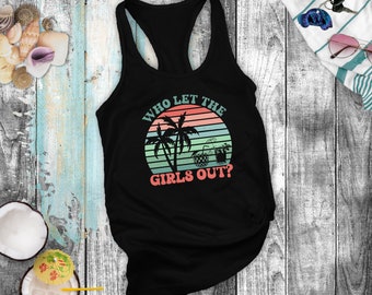 Girls Weekend Trip Tanks/ Retro Sunset Beach Palms And Cocktails Girls Night Out Tank Tops