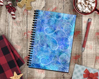 Christmas Journal/ Holiday Blue Winter Filigree Vintage Distressed Grunge Notebook/ Diary Gift