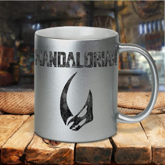 Mandalorian Disney Mug/ Mandalorian Mudhorn Mythosaur Star Wars Silver  Metallic Coffee Mug/ Mandalorian Beskar Coffee Lover Gift 