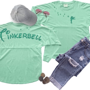 Tinkerbell Jersey/ Glitter Green Tinkerbell Spirit Shirt/ Fairy Glitter Sparkle Disney Vacation Oversized Jersey Top
