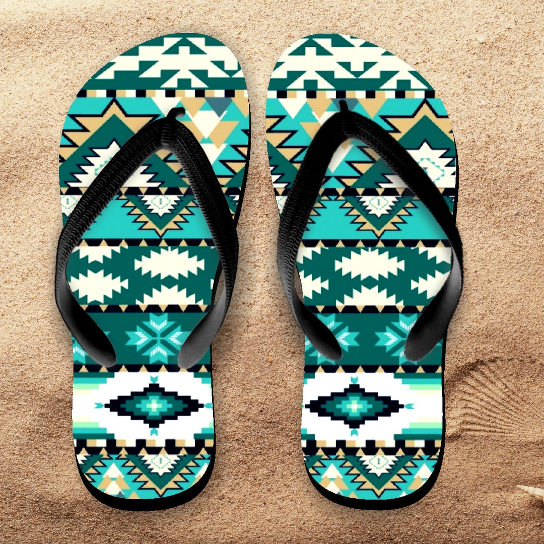 Aztec Flip Flops/ Aztec Tribal Turquoise Tropical Beach Flip Flops ...