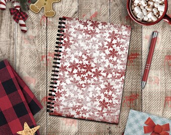 Christmas Journal/ Holiday Vintage Distressed Grunge Red Snowflakes Notebook/ Diary Gift