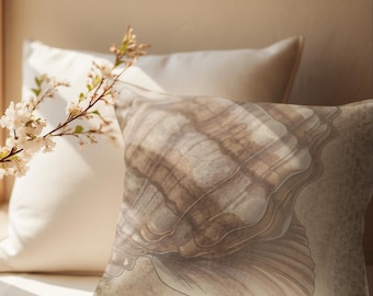 Beach Seashell Design, Sand Color Beach Theme, Throw Pillow Cover, Coastal Home Decor