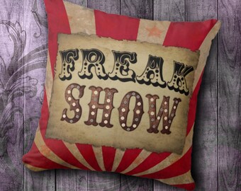 Retro Circus Tent Pillow/ Vintage Marquee Freak Show Decor