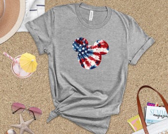 Disney Retro Mickey Head Tie Dye Stars And Stripes America Shirt/ 4th Of July Summer USA Flag 250 Anniversary Tshirt