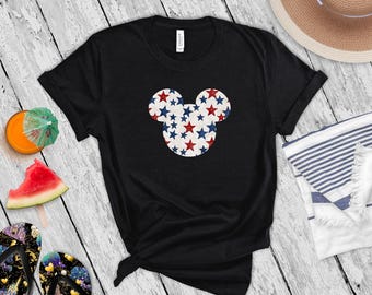 Disney Retro Mickey Head Patriotic Stars America Shirt/ 4th Of July Summer USA 250 Anniversary Tshirt