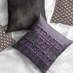 Cirque Du Freak Halloween Pillow Cover/ Purple Gothic Argyle Vintage Freak Carnival Decor