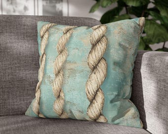Seaside Nautical Rope Vintage Weathered Beach Wood Coastal Decor Pillow Cover
