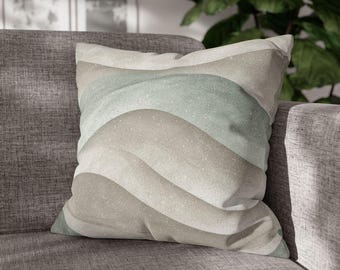 Creamy Natural Taupe And Blue Watercolor Coastal Waves, Morning Blue Coastal Collection, Beach Pillow Cover