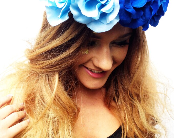 Blue Rose Flower Crown Lana Del Rey Floral Headband Boho Etsy