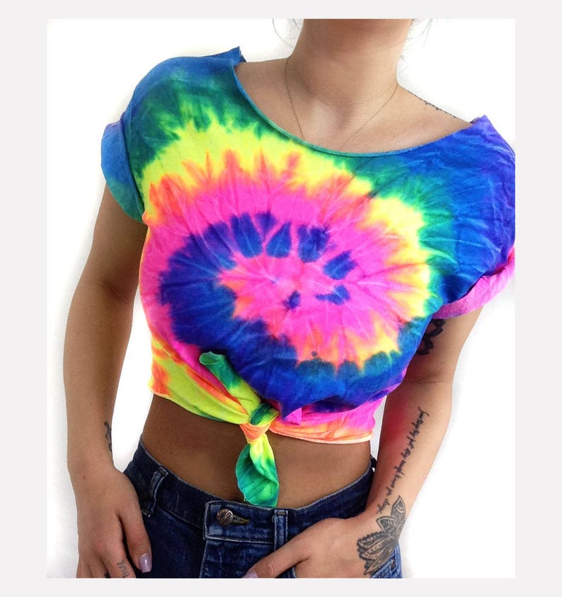 Rainbow Tie Dye Shirt Women's Crop Top Psychedelic Hippie | Etsy