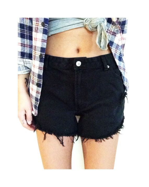 Items similar to Black High Waisted Denim Shorts Hipster Jean Cut Offs ...