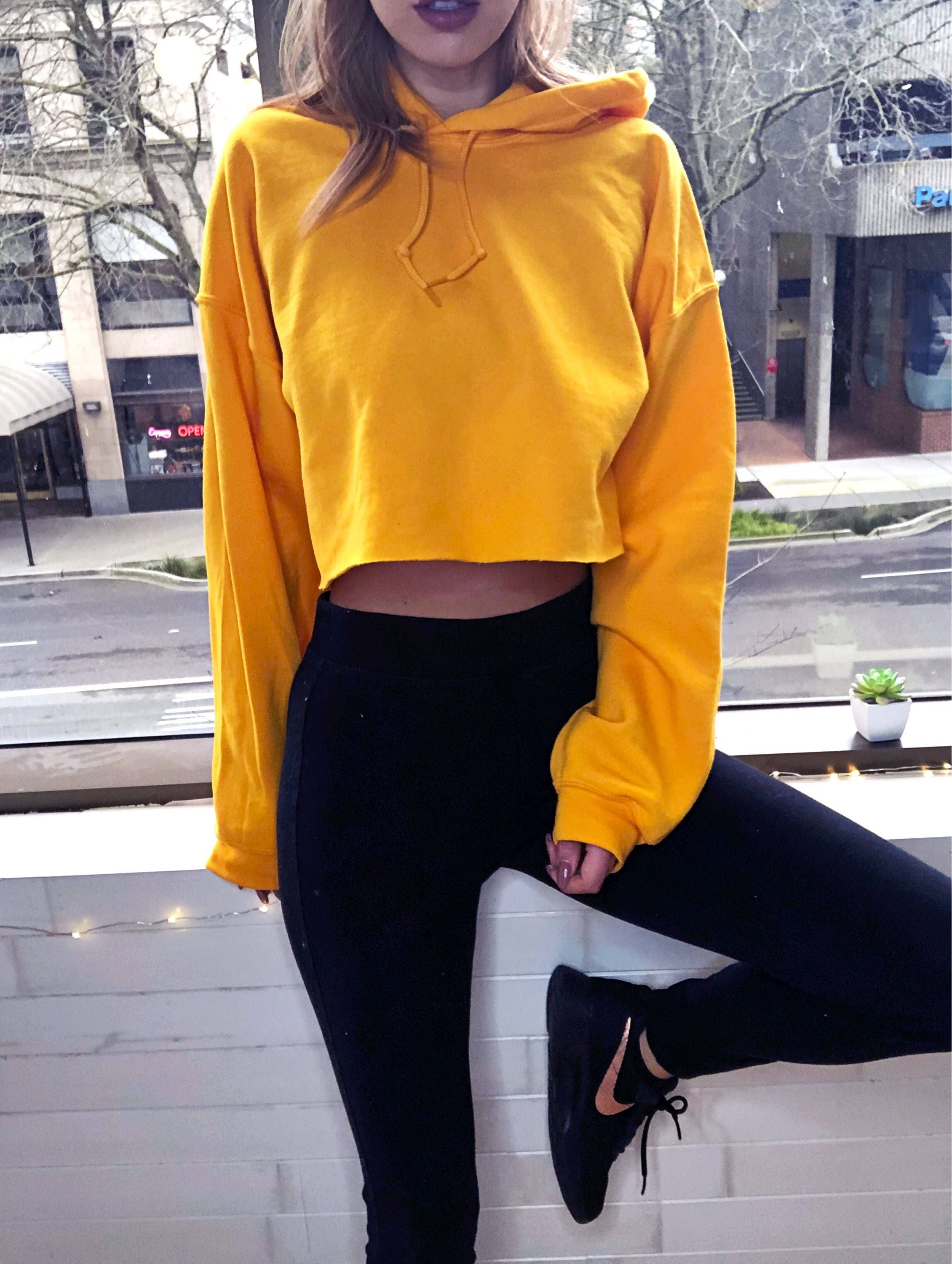 Cropped Hoodie Yellow Sweatshirt Women's Crop Top Hooded | Etsy