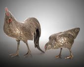 Japanese bronze Rooster Hen Meiji period
