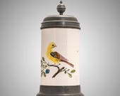German Walzenburg faience creamware stein w pewter circa 1790