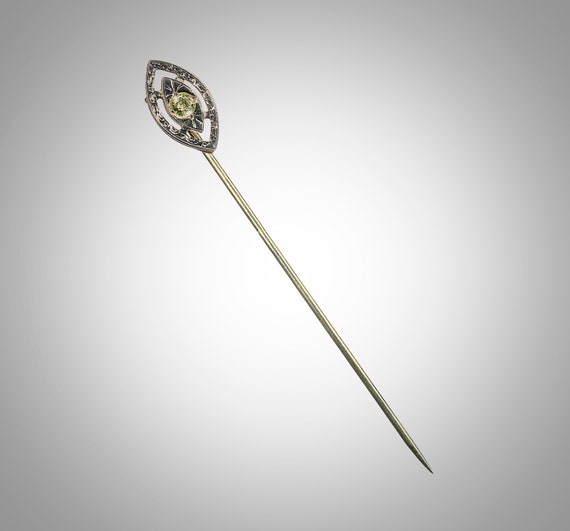 Art Deco 14k white and yellow stick pin with yell… - image 1