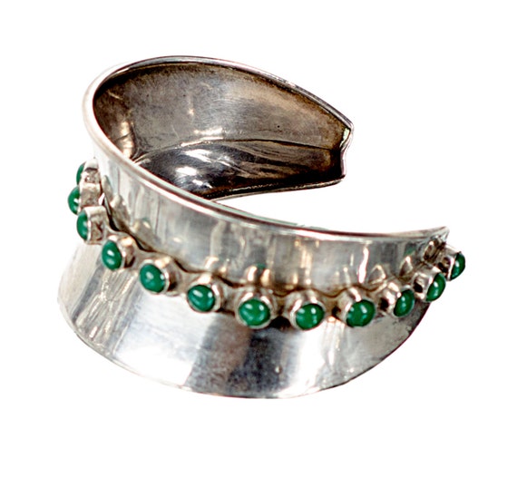 Sterling & green onyx cabochons cuff bracelet - image 2
