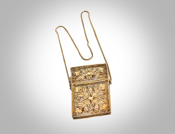 Chinese gilt silver filigree calling card case wi… - image 1
