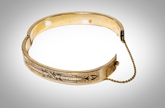 Victorian 14k black enameled design bangle bracel… - image 5