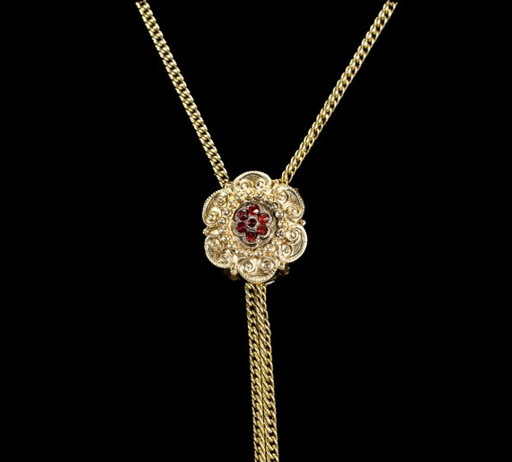 Victorian 14k slide chain necklace with garnet sl… - image 2