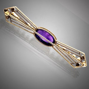 18k amethyst cabochon & seed pearls brooch image 3