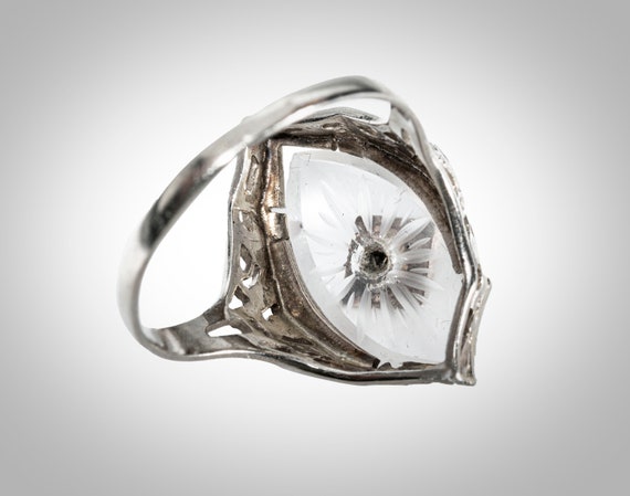 Art Deco 14k diamond camphor glass ring - image 4