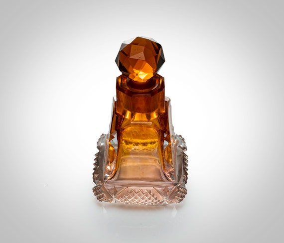 Bohemian cut glass perfume royal citrine color - image 3