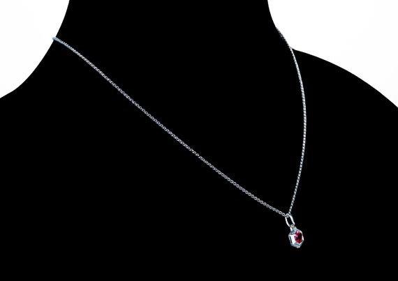 Art Deco 14k  white gold ruby heart pendant neckl… - image 3