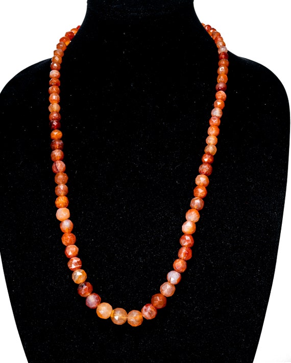 Antique faceted carnelian agate beaded necklace