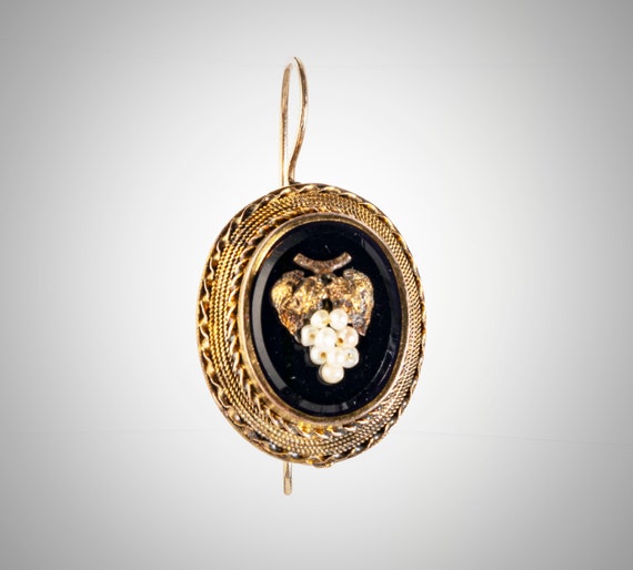 single antique Victorian 14k onyx pearls earring - image 2