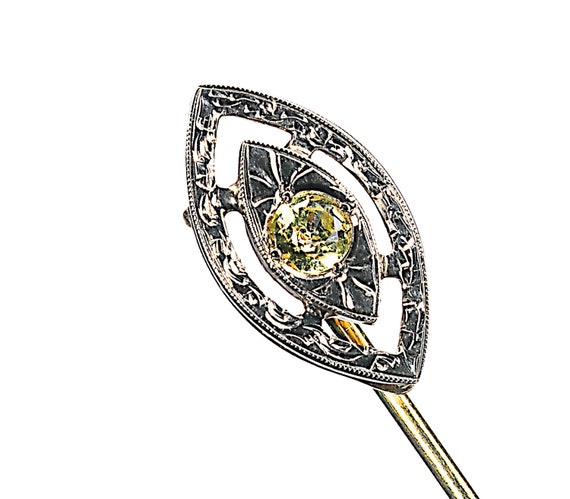 Art Deco 14k white and yellow stick pin with yell… - image 2