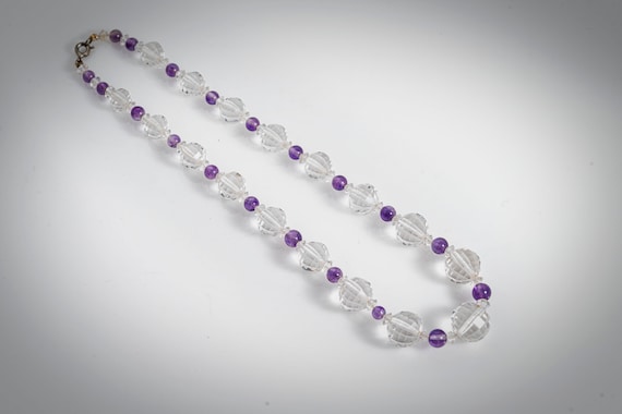 graduated necklace faceted rock crystal & amethys… - image 1
